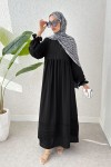 Fisto Detaylı Tesettür Elbise 2207 - SİYAH