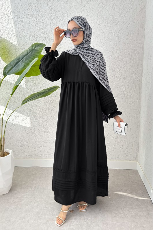 Fisto Detaylı Tesettür Elbise 2207 - SİYAH