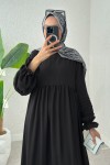 Fisto Detaylı Tesettür Elbise 2207 - SİYAH