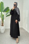 Fisto Detaylı Tesettür Elbise 2207 - SİYAH