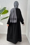 Fisto Detaylı Tesettür Elbise 2207 - SİYAH
