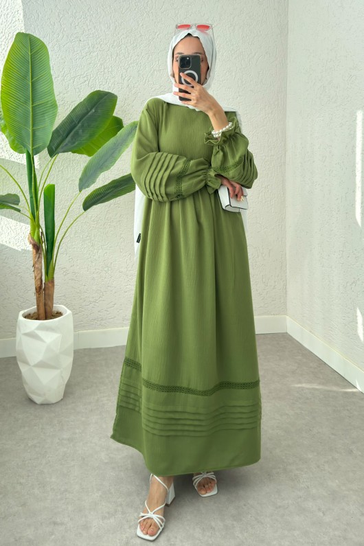 Fisto Detaylı Tesettür Elbise 2207 - YEŞİL