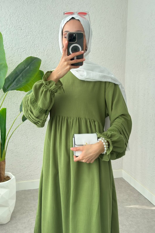 Fisto Detaylı Tesettür Elbise 2207 - YEŞİL