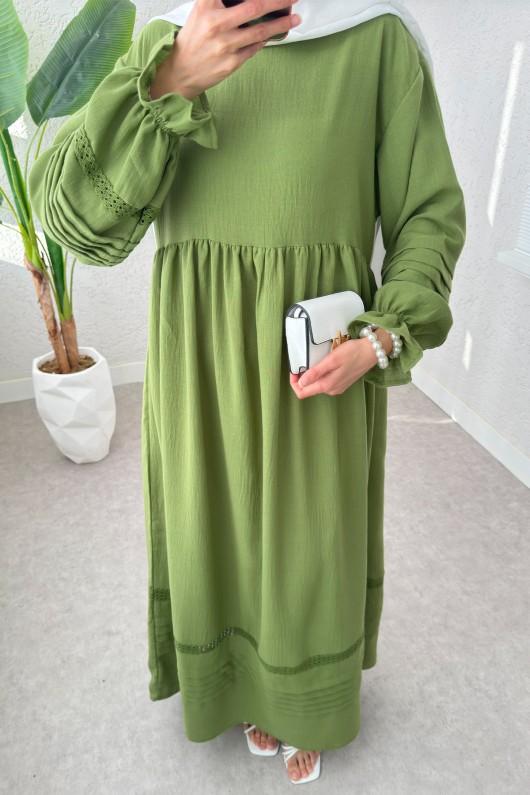 Fisto Detaylı Tesettür Elbise 2207 - YEŞİL