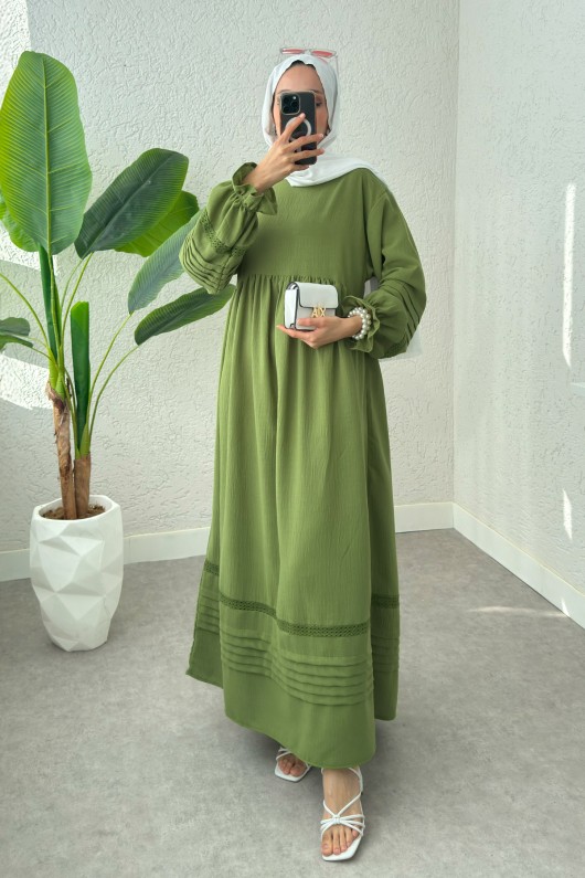 Fisto Detaylı Tesettür Elbise 2207 - YEŞİL
