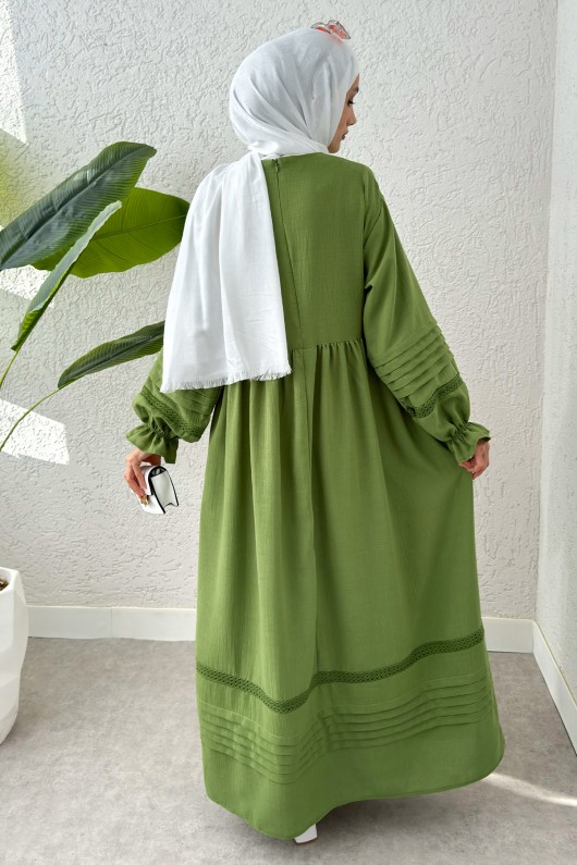 Fisto Detaylı Tesettür Elbise 2207 - YEŞİL