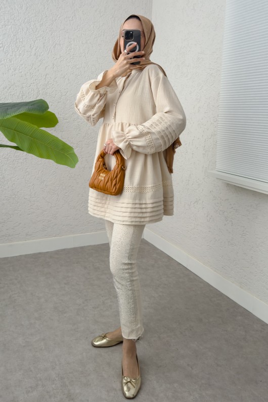 Fisto Detaylı Tunik 2208 - TAŞ RENGİ