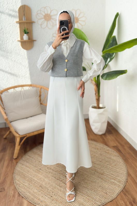 Parçalı Scuba Etek 2209 - BEYAZ