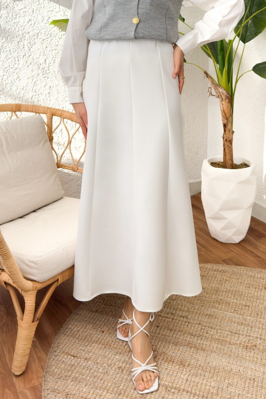 Parçalı Scuba Etek 2209 - BEYAZ