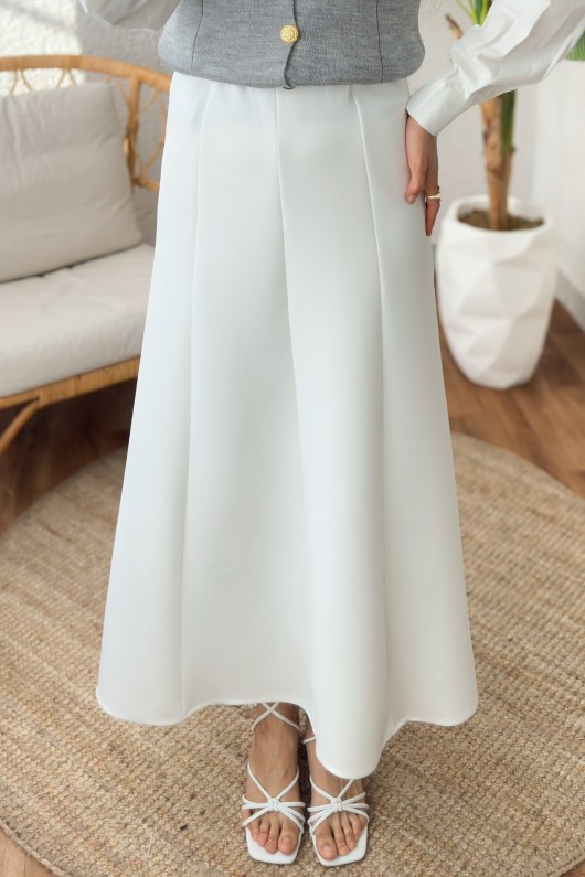 Parçalı Scuba Etek 2209 - BEYAZ