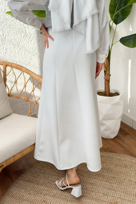 Parçalı Scuba Etek 2209 - BEYAZ