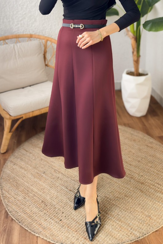 Parçalı Scuba Etek 2209 - BORDO