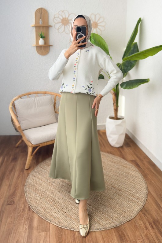 Parçalı Scuba Etek 2209 - AÇIK HAKİ