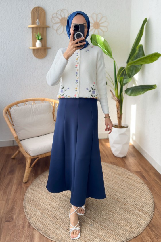 Parçalı Scuba Etek 2209 - LACİVERT