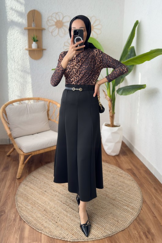 Parçalı Scuba Etek 2209 - SİYAH