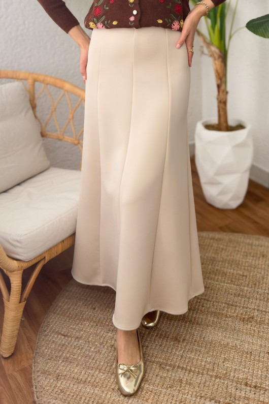 Parçalı Scuba Etek 2209 - TAŞ RENGİ