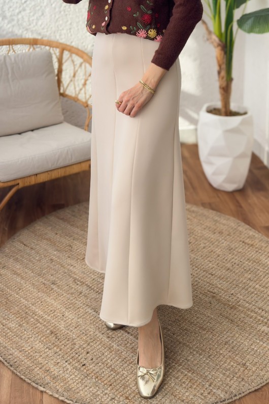 Parçalı Scuba Etek 2209 - TAŞ RENGİ