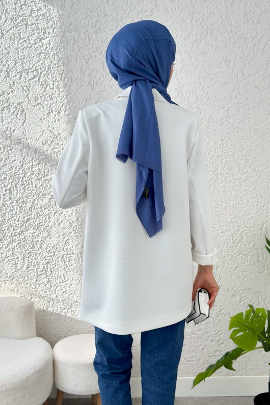 Tek Düğmeli Blazer Ceket 2210 - BEYAZ