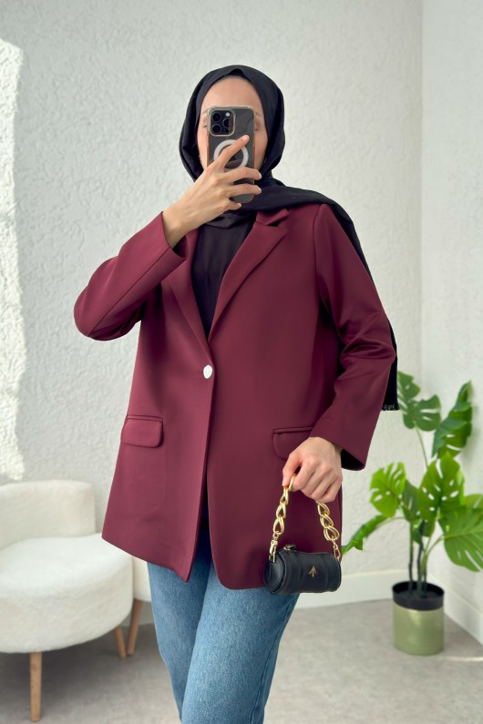 Tek Düğmeli Blazer Ceket 2210 - BORDO