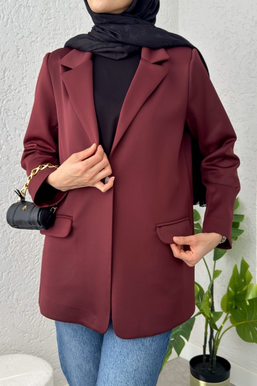 Tek Düğmeli Blazer Ceket 2210 - BORDO