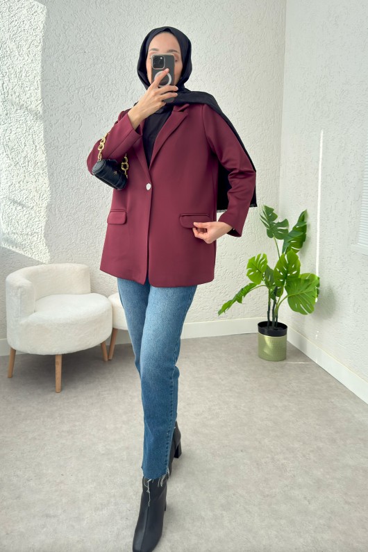 Tek Düğmeli Blazer Ceket 2210 - BORDO