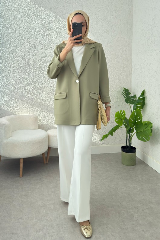 Tek Düğmeli Blazer Ceket 2210 - HAKİ