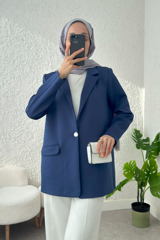 Tek Düğmeli Blazer Ceket 2210 - LACİVERT