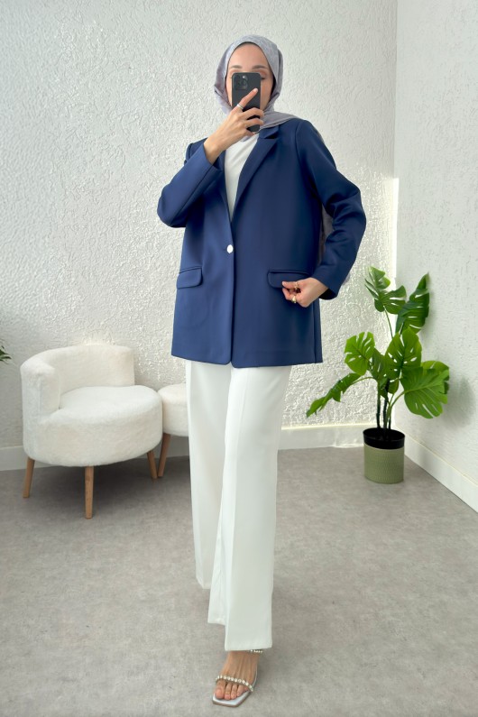 Tek Düğmeli Blazer Ceket 2210 - LACİVERT