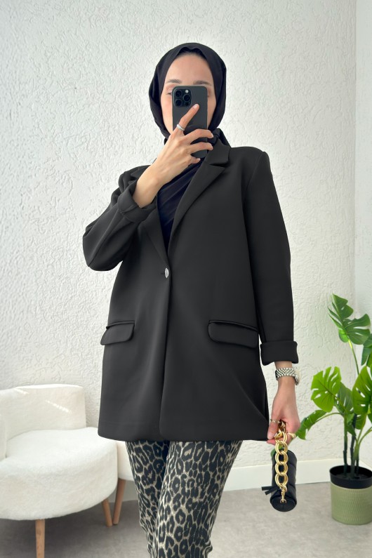 Tek Düğmeli Blazer Ceket 2210 - SİYAH