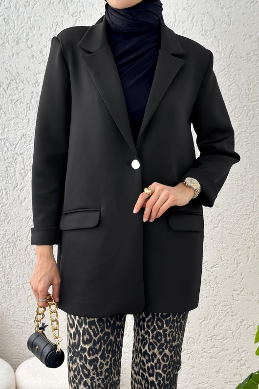 Tek Düğmeli Blazer Ceket 2210 - SİYAH
