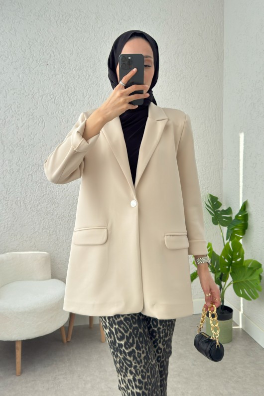 Tek Düğmeli Blazer Ceket 2210 - TAŞ RENGİ