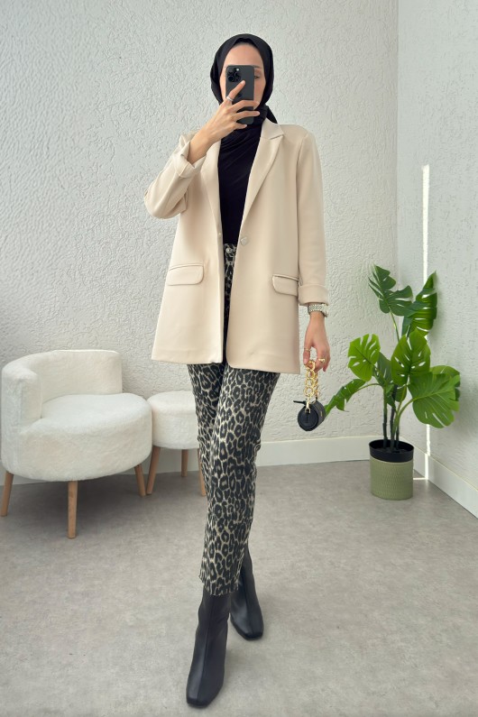 Tek Düğmeli Blazer Ceket 2210 - TAŞ RENGİ