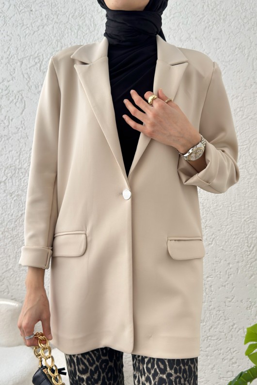 Tek Düğmeli Blazer Ceket 2210 - TAŞ RENGİ