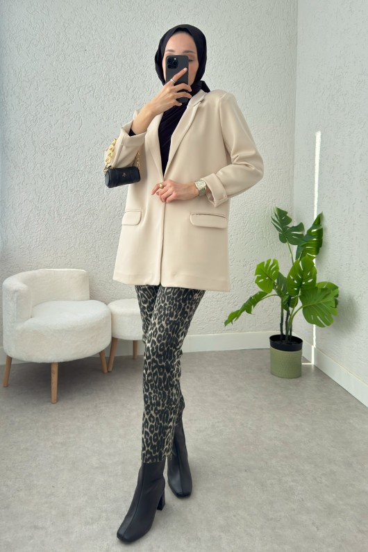 Tek Düğmeli Blazer Ceket 2210 - TAŞ RENGİ