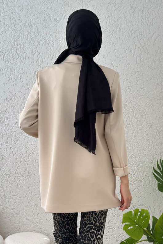 Tek Düğmeli Blazer Ceket 2210 - TAŞ RENGİ