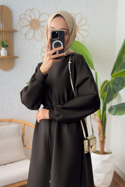 Elegance Scuba Elbise 2211 - ACI KAHVE