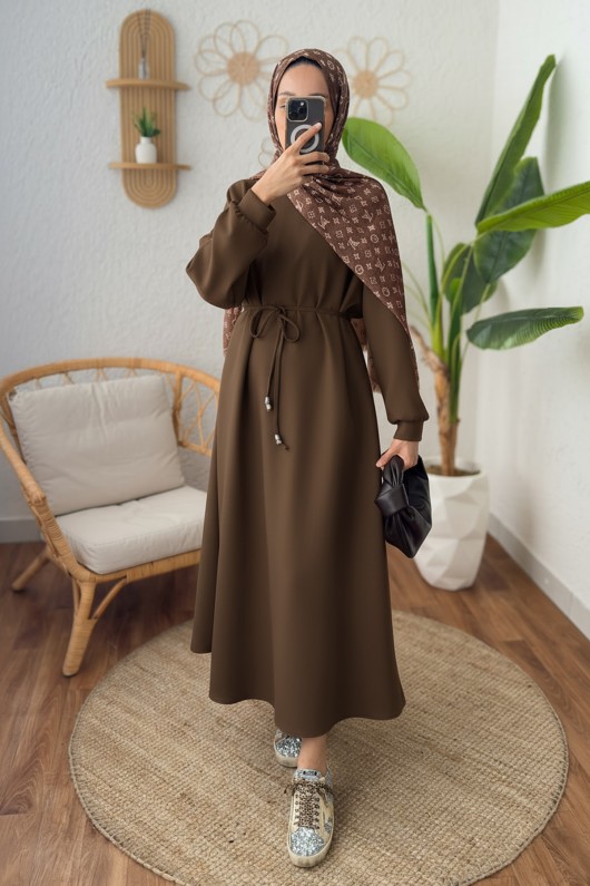 Elegance Scuba Elbise 2211 - KAHVERENGİ