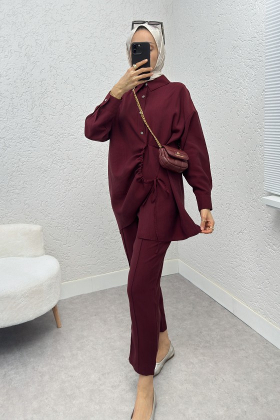 Etek Ucu Büzgülü Takım 2212 - BORDO