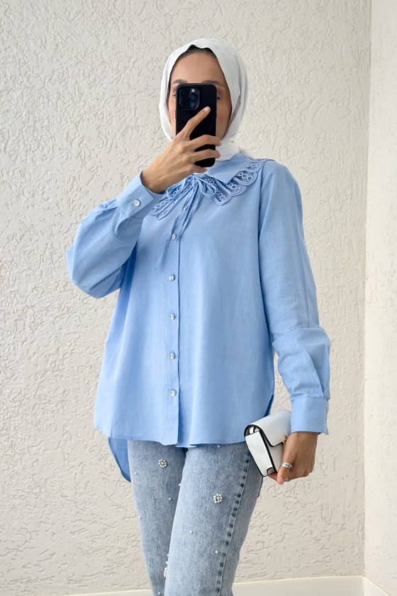 Yakalık Detaylı Gömlek 2214 - BEBE MAVİSİ