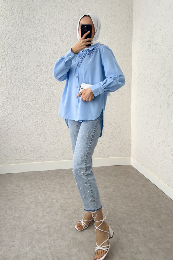 Yakalık Detaylı Gömlek 2214 - BEBE MAVİSİ