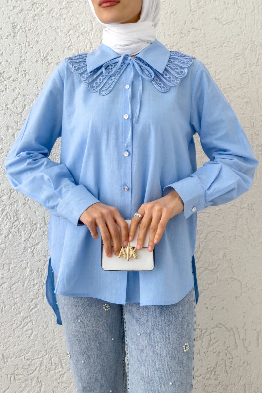 Yakalık Detaylı Gömlek 2214 - BEBE MAVİSİ