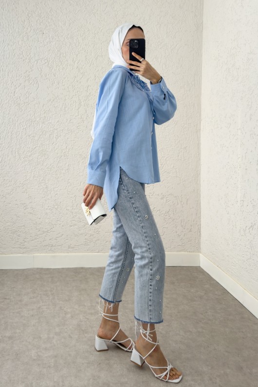 Yakalık Detaylı Gömlek 2214 - BEBE MAVİSİ