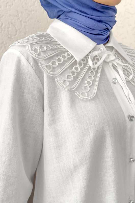 Yakalık Detaylı Gömlek 2214 - BEYAZ