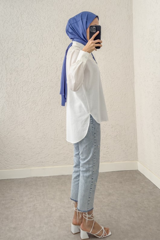 Yakalık Detaylı Gömlek 2214 - BEYAZ