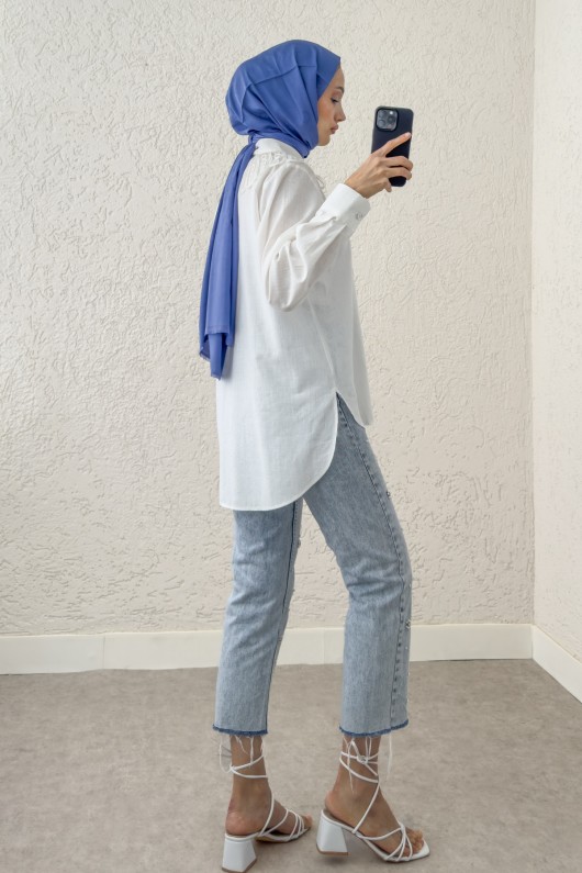 Yakalık Detaylı Gömlek 2214 - BEYAZ