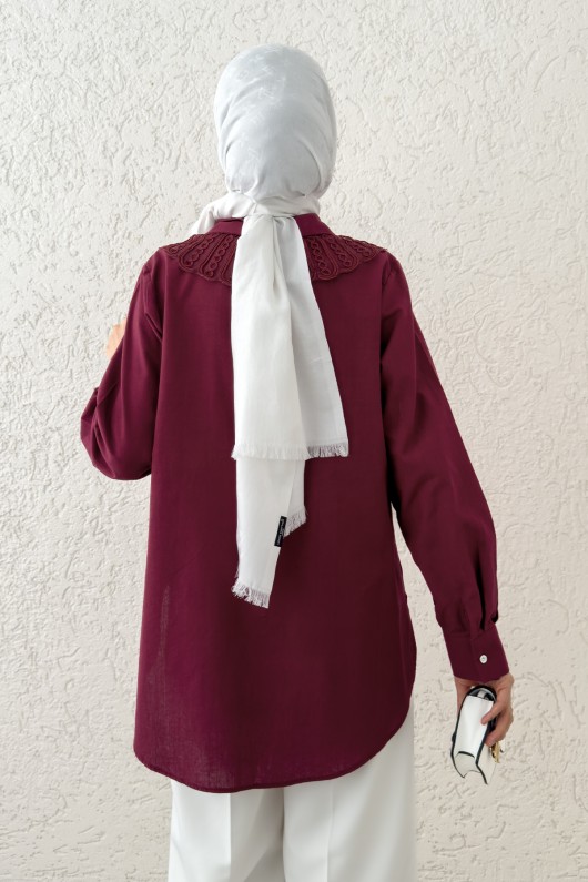 Yakalık Detaylı Gömlek 2214 - BORDO