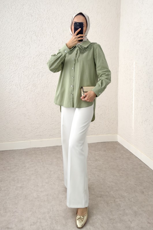 Yakalık Detaylı Gömlek 2214 - MİNT YEŞİLİ