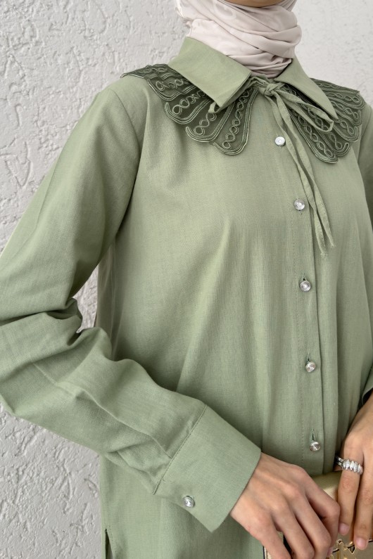 Yakalık Detaylı Gömlek 2214 - MİNT YEŞİLİ