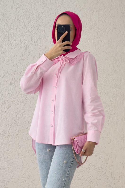 Yakalık Detaylı Gömlek 2214 - PEMBE