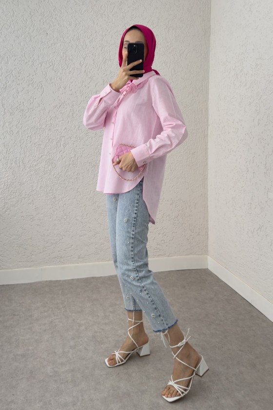 Yakalık Detaylı Gömlek 2214 - PEMBE